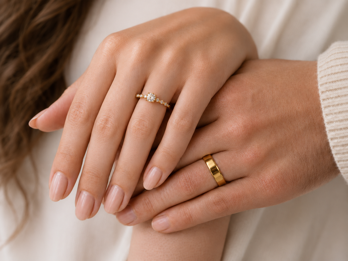 Anillos de promesa Pandora para parejas, modelo Corona en dorado
