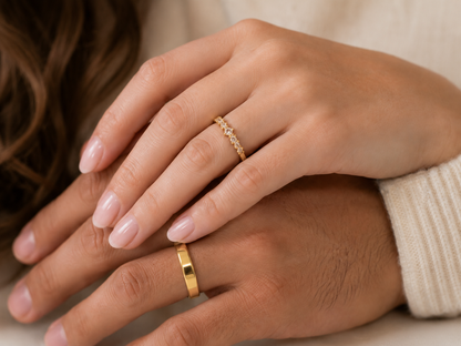 Anillos de promesa Pandora para parejas, modelo Cristal en dorado