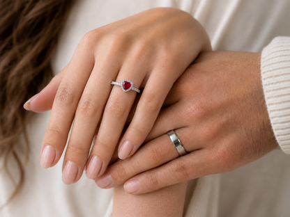Anillos de promesa Pandora para parejas, modelo Granate en plateado