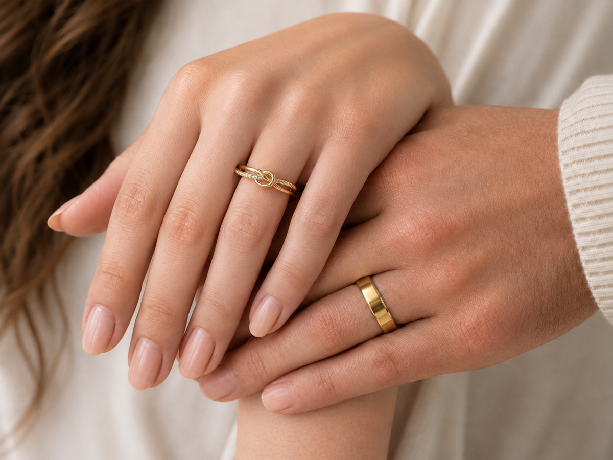 Anillos de promesa Pandora para parejas, modelo Lazo Eterno en dorado