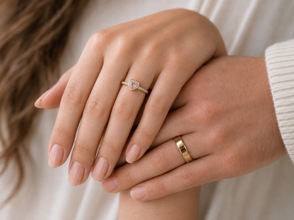 Anillos de promesa Pandora para parejas, modelo Magenta en dorado