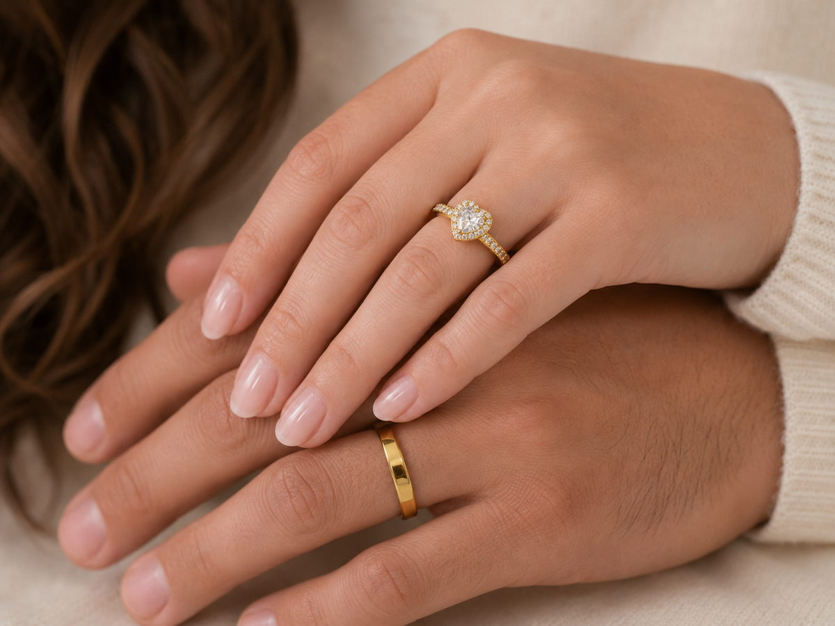 Anillos de promesa Pandora para parejas, modelo Mármol en dorado