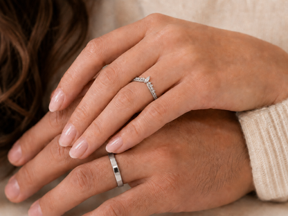 Anillos de promesa Pandora para parejas, modelo Tiara en plateado